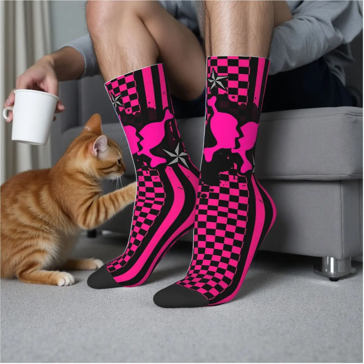 

Панк-розовые эмо-носки в стиле Харадзюку, впитывающие пот чулки, всесезонные длинные носки, аксессуары для мужчин и женщин, подарок на день рождения