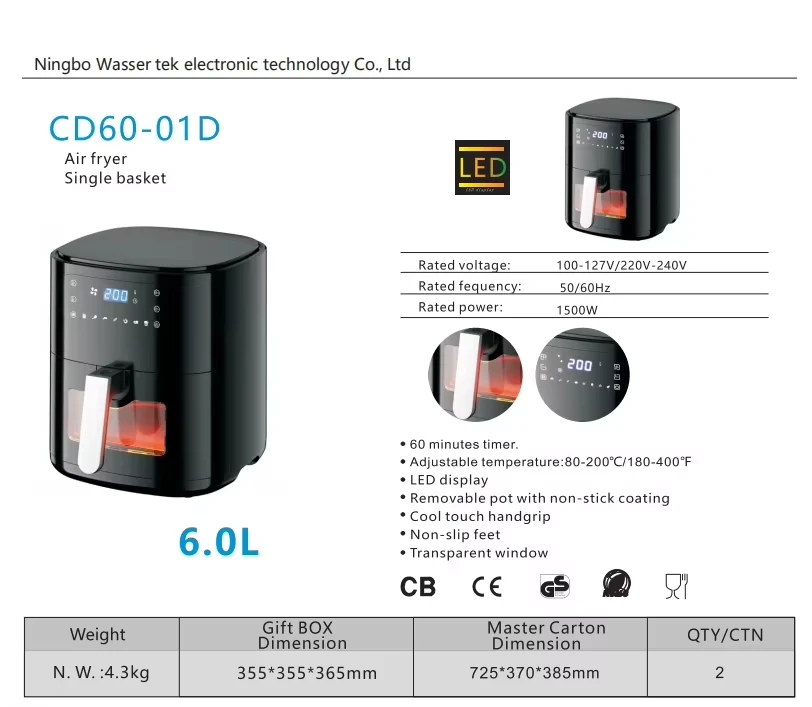 Best Selling Large Capacity Products for Both  and Commercial Use Industrial pink Hot Digital Smart air Fryers Ovens 6l