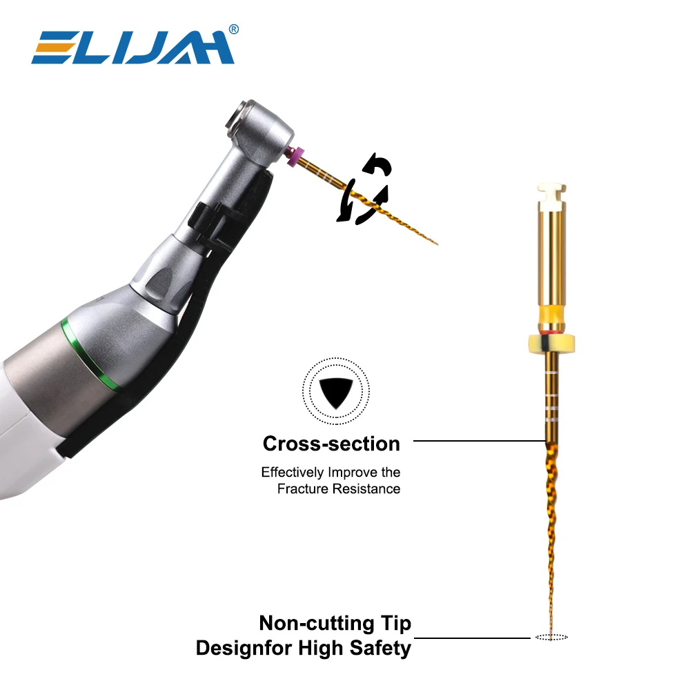 ELIJAH 6 uds activación de calor Dental Super archivo oro rotativo Motor Flexible limas cónicas conducto radicular instrumento de odontología Material