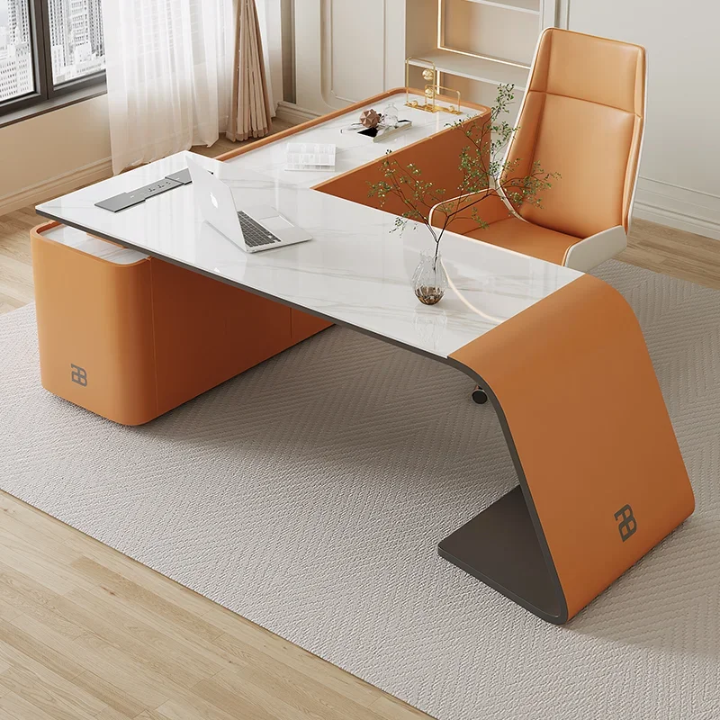 Italian minimalist rock slab desk, study modern simple home L-shaped computer desk