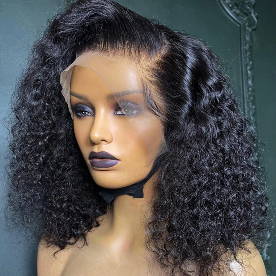 

Short Curly Deep Wave Bob 13x4 Lace Frontal Human Hair Wigs 250% Density Glueless 4x4 Transparent Lace Front Closure Wig 14 Inch
