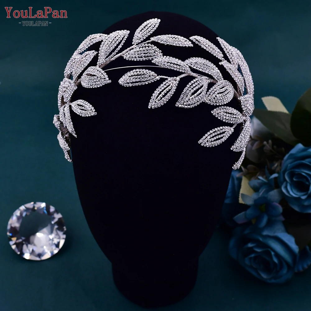 Youlapan Braut Stirnband Hochzeit Diadem Strass Blatt Braut Kopfschmuck Haarschmuck Kristall Festzug Frau Kopfstück hp484