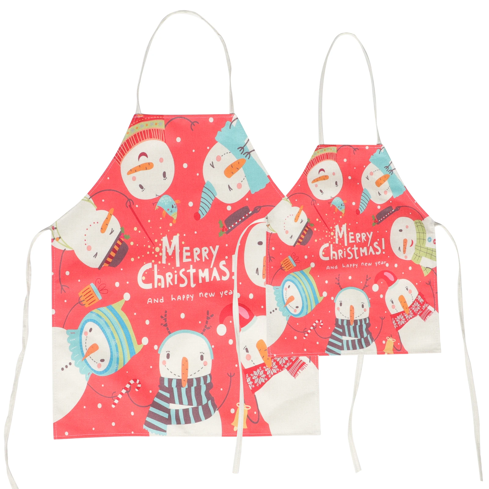 

2pcs Oil-Resistant Flax Apron Parent-Child Snowman Pattern Kitchen Cooking Supply Comfortable Wear-Resistant Thickened Festive
