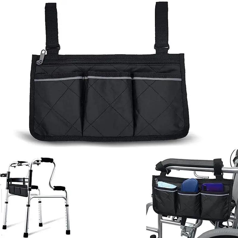 Multifunktionale Rollstuhl-Seitenarmlehnen-Tasche mit Reflektorstreifen, Tragbare Polyester-Aufbewahrungstasche für den Haushalt – Detail 6