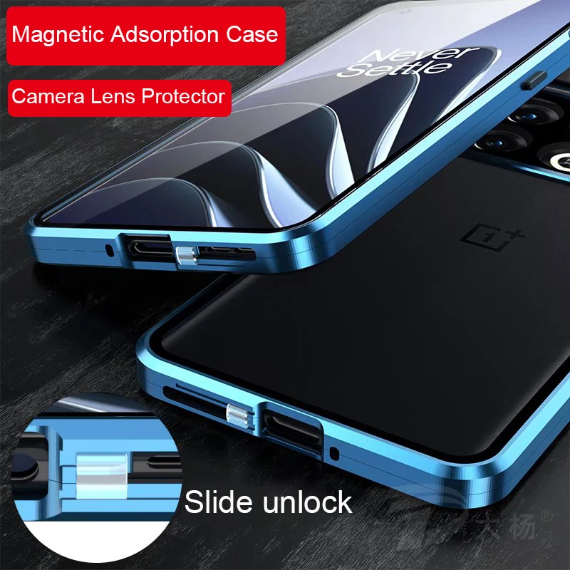 360 Full Magnetic Case For Oneplus 10 Pro Phone Case Aluminum Metal Bumper Camera Lens Protector Double Tempered Glass Cover