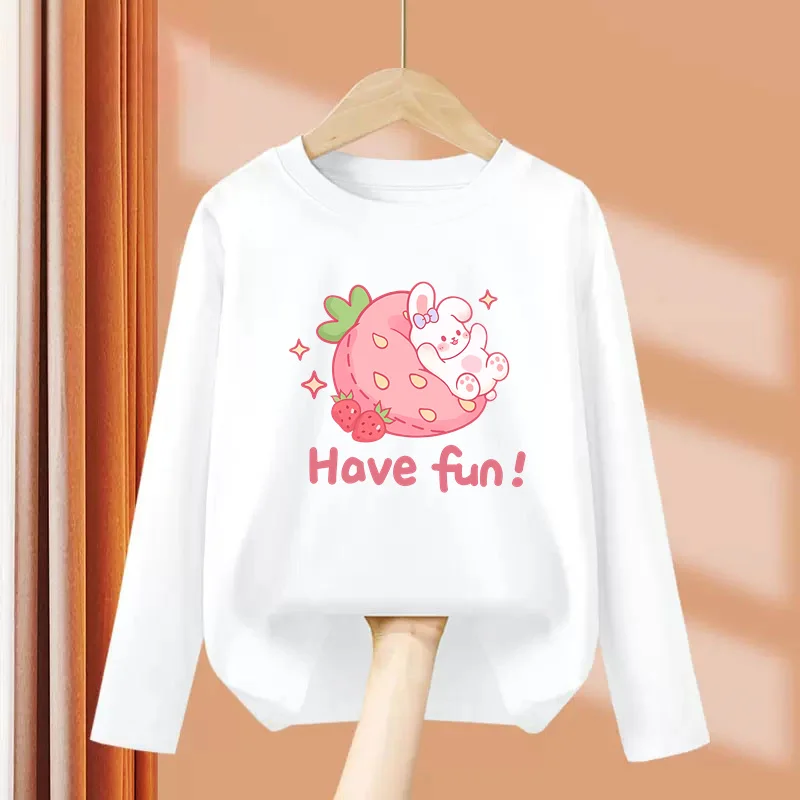 Erdbeer-Cartoon-T-Shirt für Babys, langärmelig, Baumwolle, süße Kleidung, Rundhalsausschnitt, lässige Oberteile