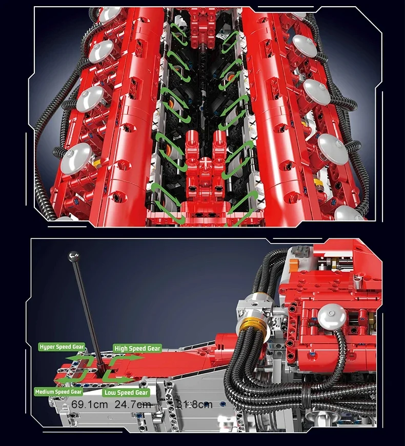 Molde rei 10169 v12 blocos de construção do motor montagem brinquedo motor elétrico unidade tijolos kit 12 cilindros modelo motor carro