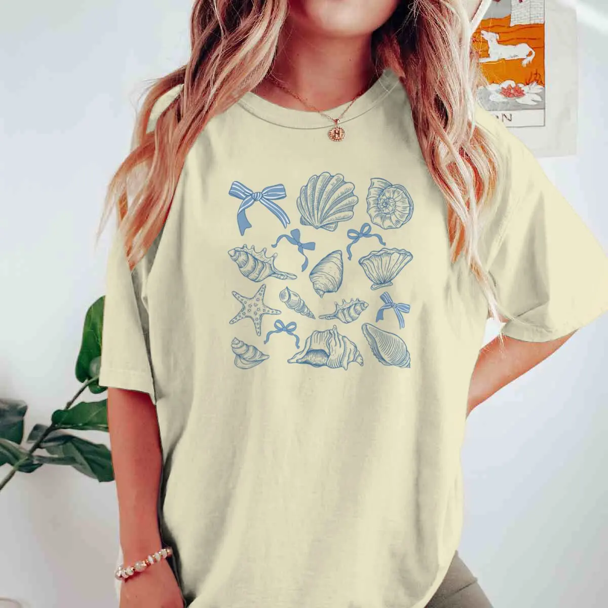 面白いブルーボウシェルプリント T-shrits 女性の夏半袖ラウンドネック Tシャツ特大レディースギフト服ルーズトップス