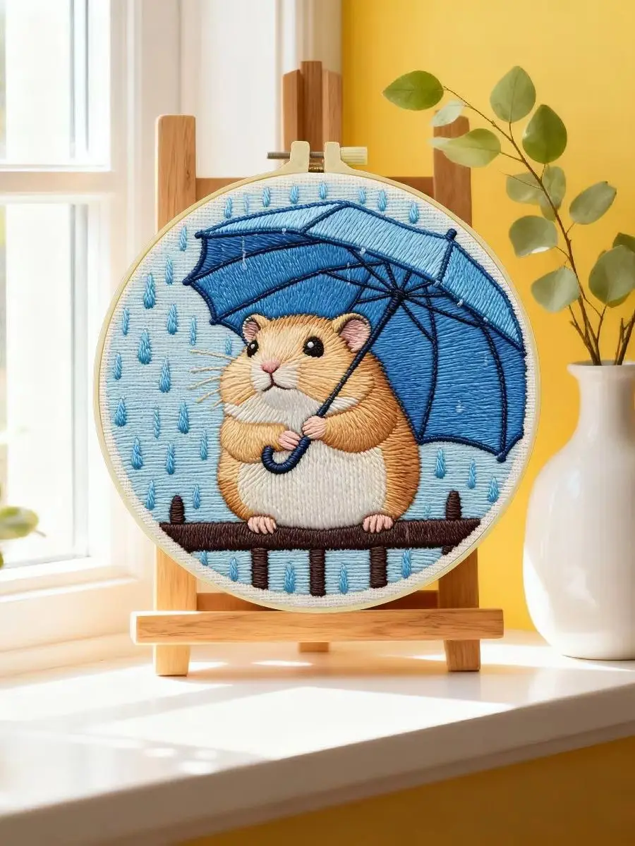 1 Stück 20X20CM/15X15CM 7,87/6,3 Zoll Hamster Stickerei-Starter-Set DIY-Kit DIY-Stickerei-Set Handarbeit Nähkunst Heimdekoration – Detail 6
