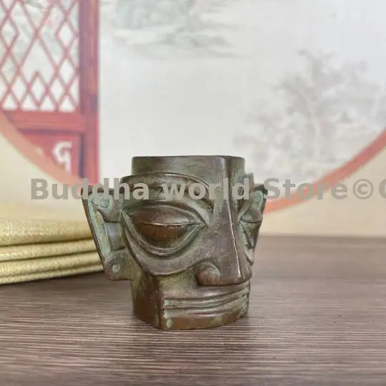 Sanxingdui site Museum replica Asia collection Chinese Ancient Statue of Pharaoh Pattern small Bronze ashtray statue