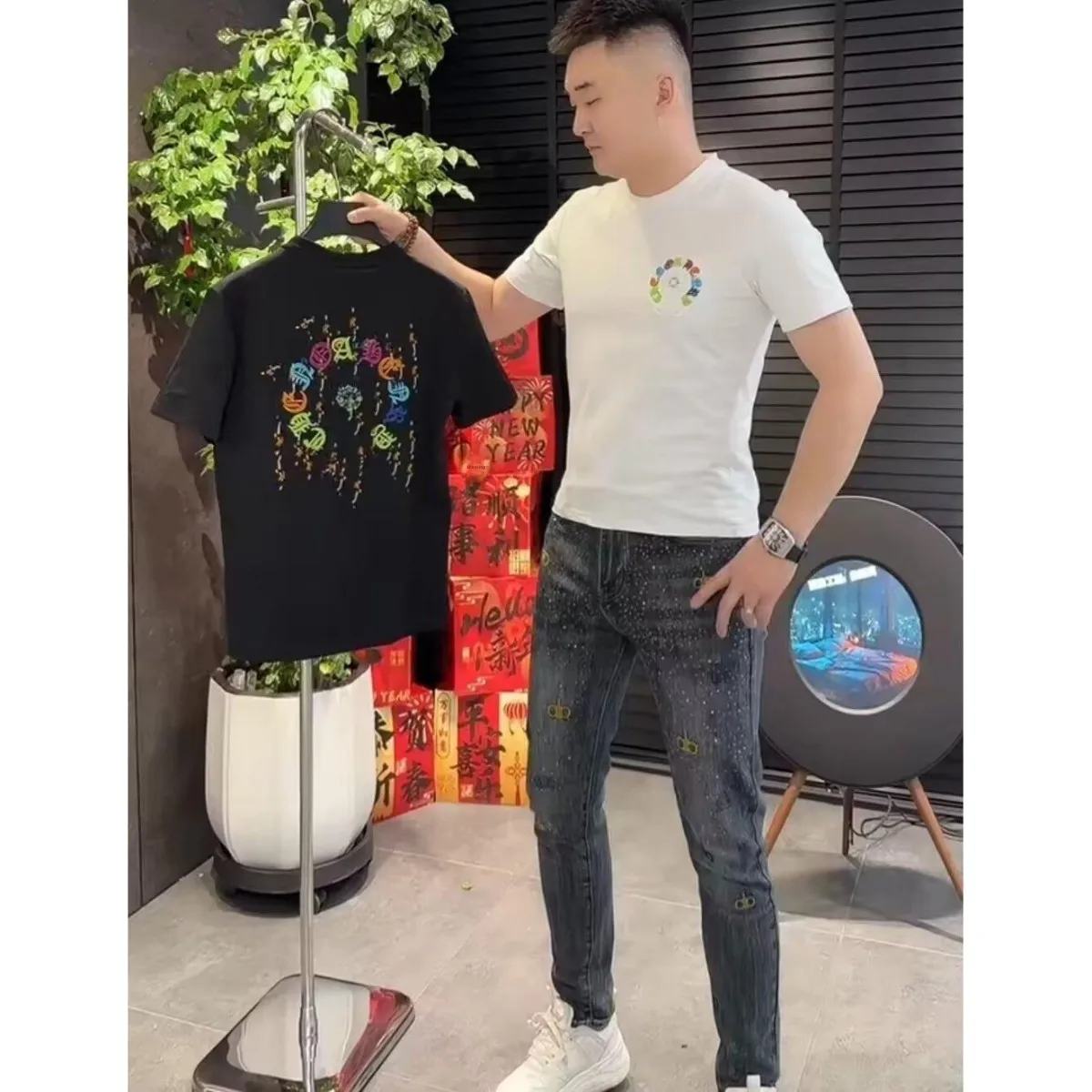 

Summer New Faion round Ne ort Sve T-irt Men's Casual Haome Letter Print Comfortable Men's Clothing T-irt