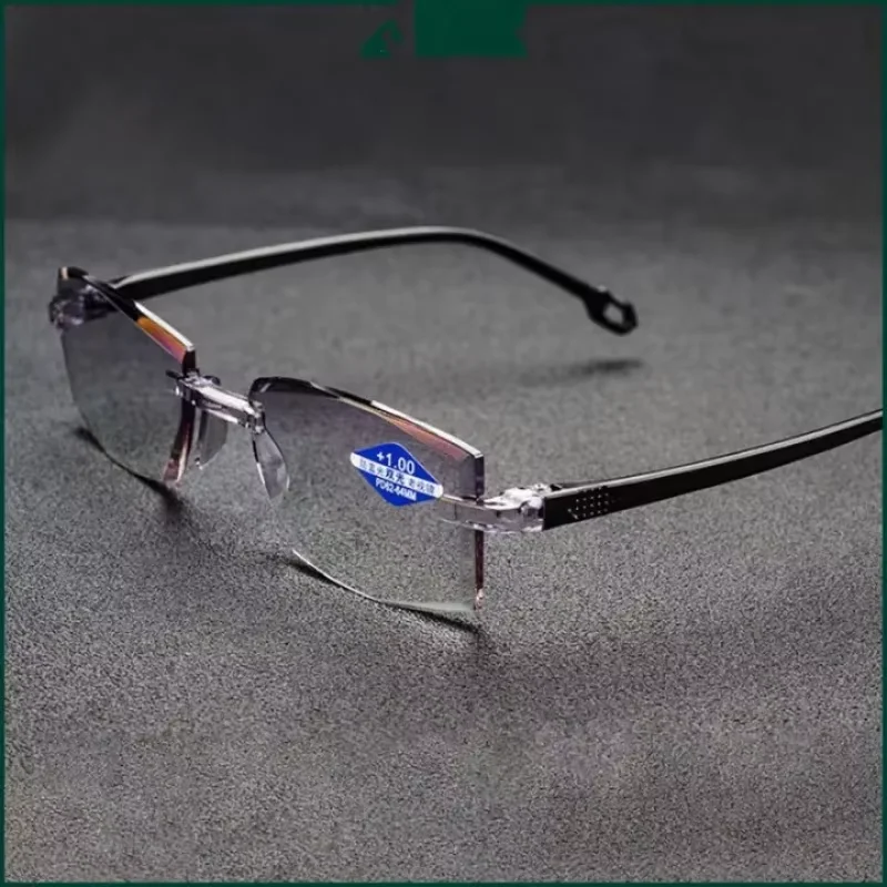 2024 New Men Women Rimless Reading Glasses Anti Blue Light Bifocal Far Near Magnification Eyewear Presbyopic Glasses +150 +200