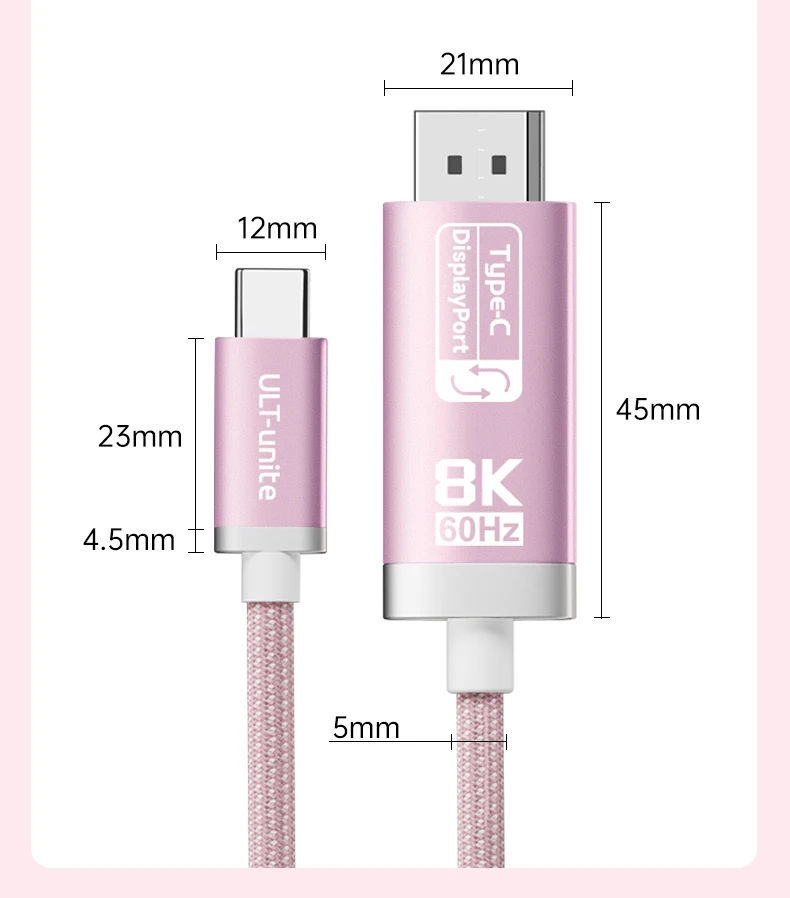 8K 60Hz USB-C zu DisplayPort Kabel, Thunderbolt 3/4 Typ-C zu DP Adapter 4K 240Hz für Valve Index HP Reverb G2 VR-Headset Laptop – Detail 15