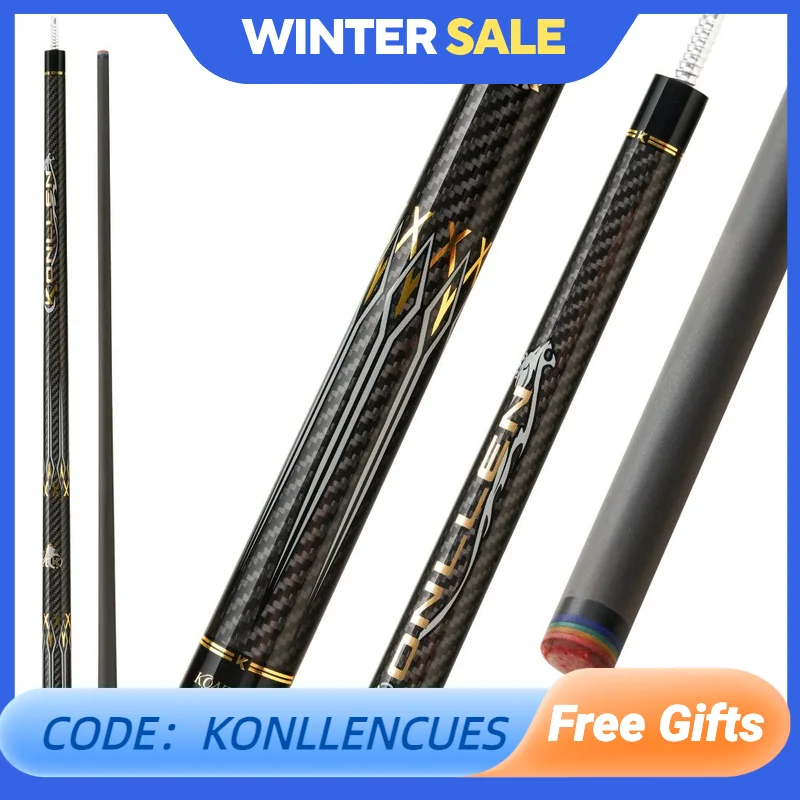 KONLLEN-Carbon Fiber Pool Cue Stick, Billiard, 12.2mm Tip, 3*8 Uniloc Joint Pin, Professional Taper Billar, New Laser Series