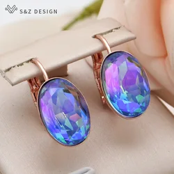 S&Z DESIGN New Fashion Oval Egg Shape Imitation Tourmaline Dangle Earrings For Women Wedding 585 Rose Gold Color Eardrop Jewelry