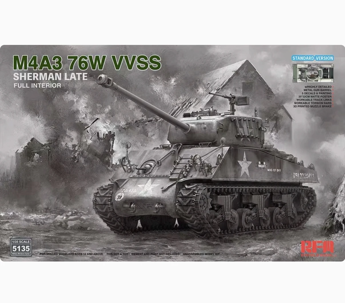 RYEFIELD RM5135 1/35 M4A3 76W VVSS SHERMAN LATE  Internal Standard Version