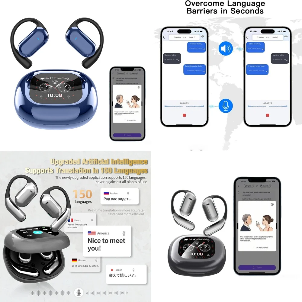 Clear Calls OWS Wireless Headphones with AI Language Translation Bt 5.4 Real Time Earbuds with LCD Display Trending Products