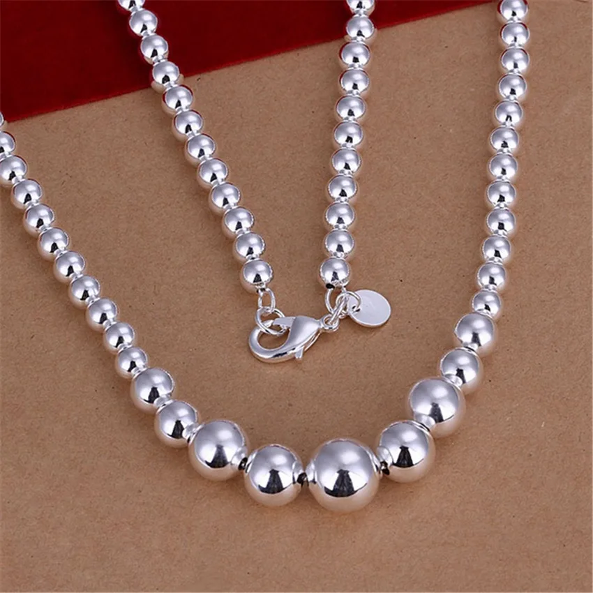 

925 Sterling Silver Chain Beads Necklace For Women Wedding Charms Cute Fashion Trends Jewelry Gifts
