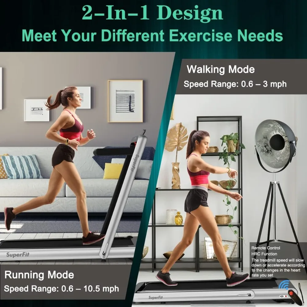 2 in 1 Folding Treadmill, 4.75HP Under Desk Electric Treadmill with APP Control, LED Touch Screen, Blue Tooth Speaker