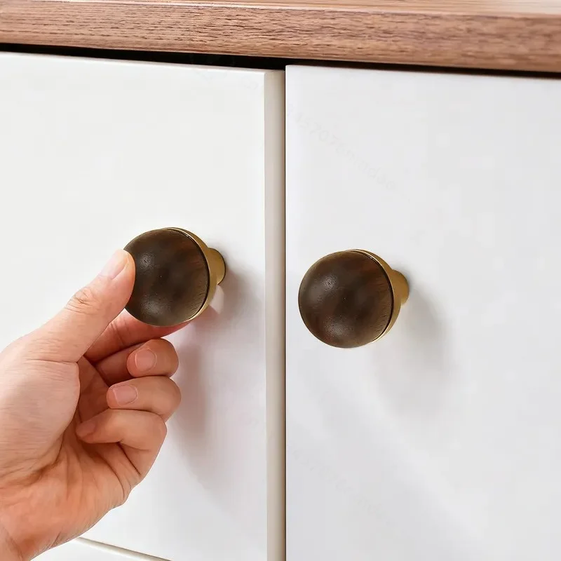 New Chinese Walnut Cabinet Door Handle Retro Light Luxury Furniture Round Ball Knob for Bedside Table Drawer