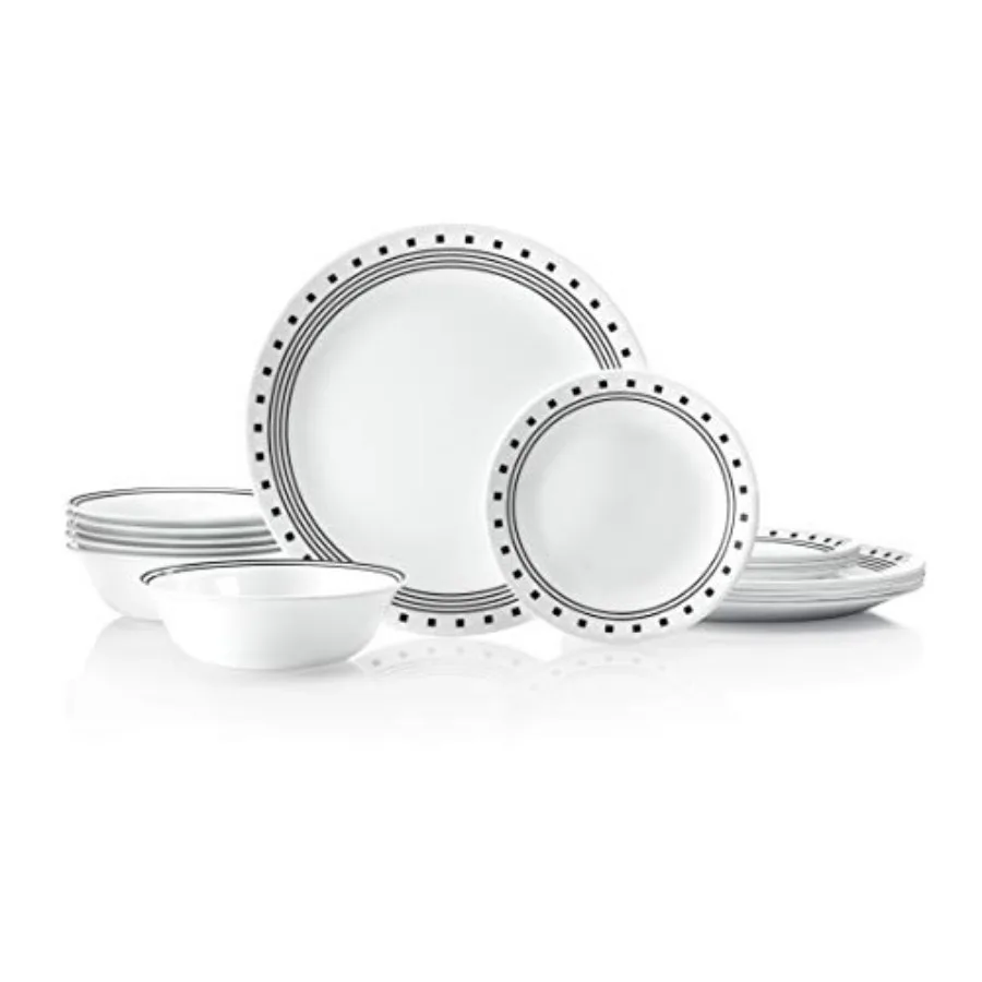 

Набор посуды Vitrelle из 18 предметов на 6 персон: трехслойное стекло, устойчивое к сколам, легкие круглые тарелки и миски