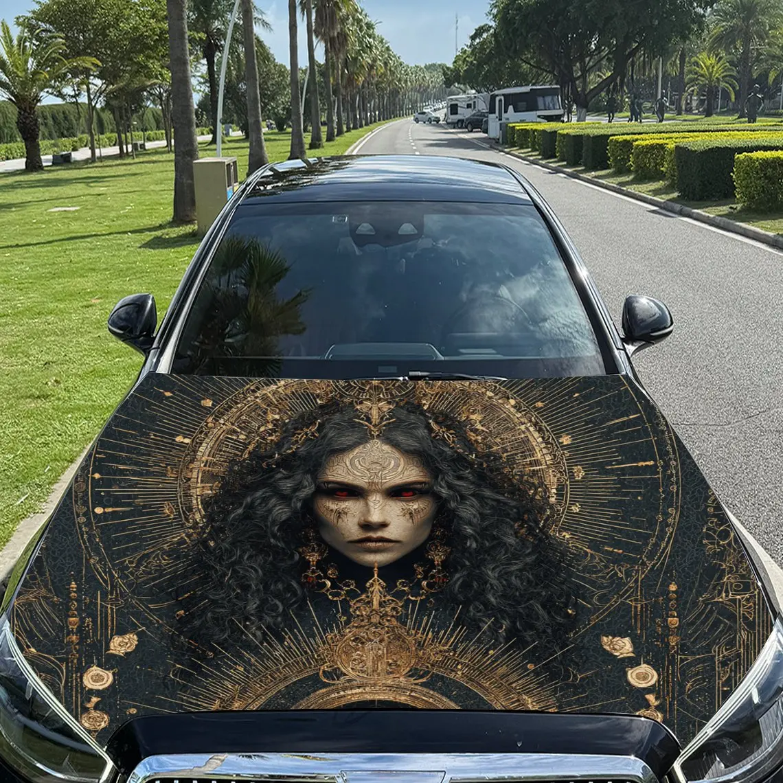 

Gorgeous Religious - Style Red - Eyed Woman Car Vinyl Wrap, PVC Material Waterproof Car Hood Sticker, Self-Adhesive Scratch-Resi
