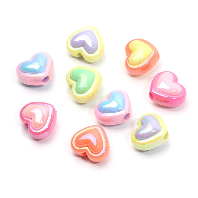 10pcs Colorful AB Heart Beads UV Acrylic Spacer Beads For Jewelry Making Diy Bracelet Necklace Phone Chain Accessories Handmade