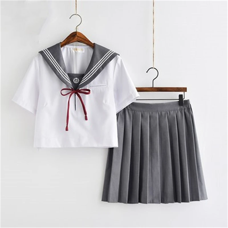 3Pcs Japanse Stijl Vrouwen School Uniformen Sailor College V-hals Tiener Meisjes Jk Uniform Student Cosplay Top + Plooirok + Boog