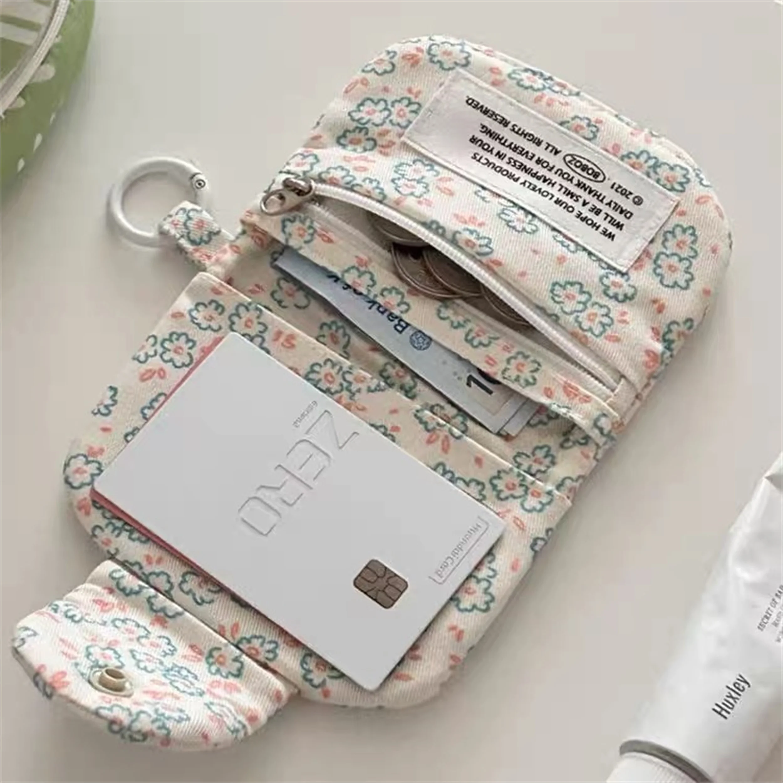 3Pcs Cute Student Coin Purse Card Simplicity Floral Korean Fashion Wallet Card Holder for Girls Portable Cute Small Storage Bag