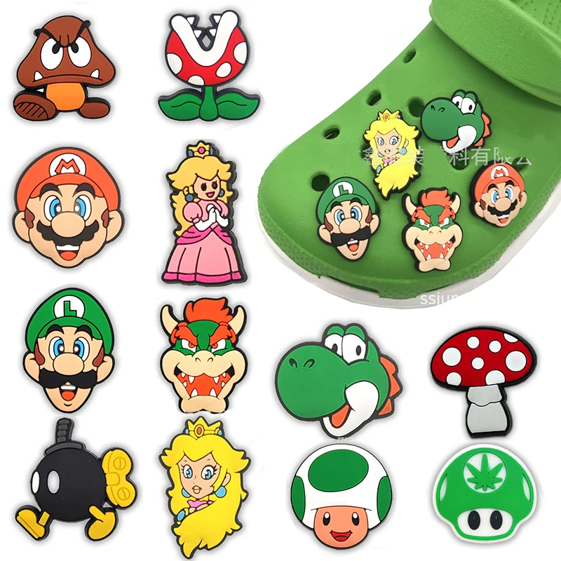 1Pcs Super Mario Bros DIY Cartoon Shoe Buckle Wholesale Anime Figure Accessories Croc Charms Jibz Slippers Decorations