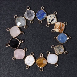 14MM Natural Stone Connector Pendant Agat Quartzs Rhombus Shape Faceted Charms For Jewelry Making Necklace Bracelet Accessories