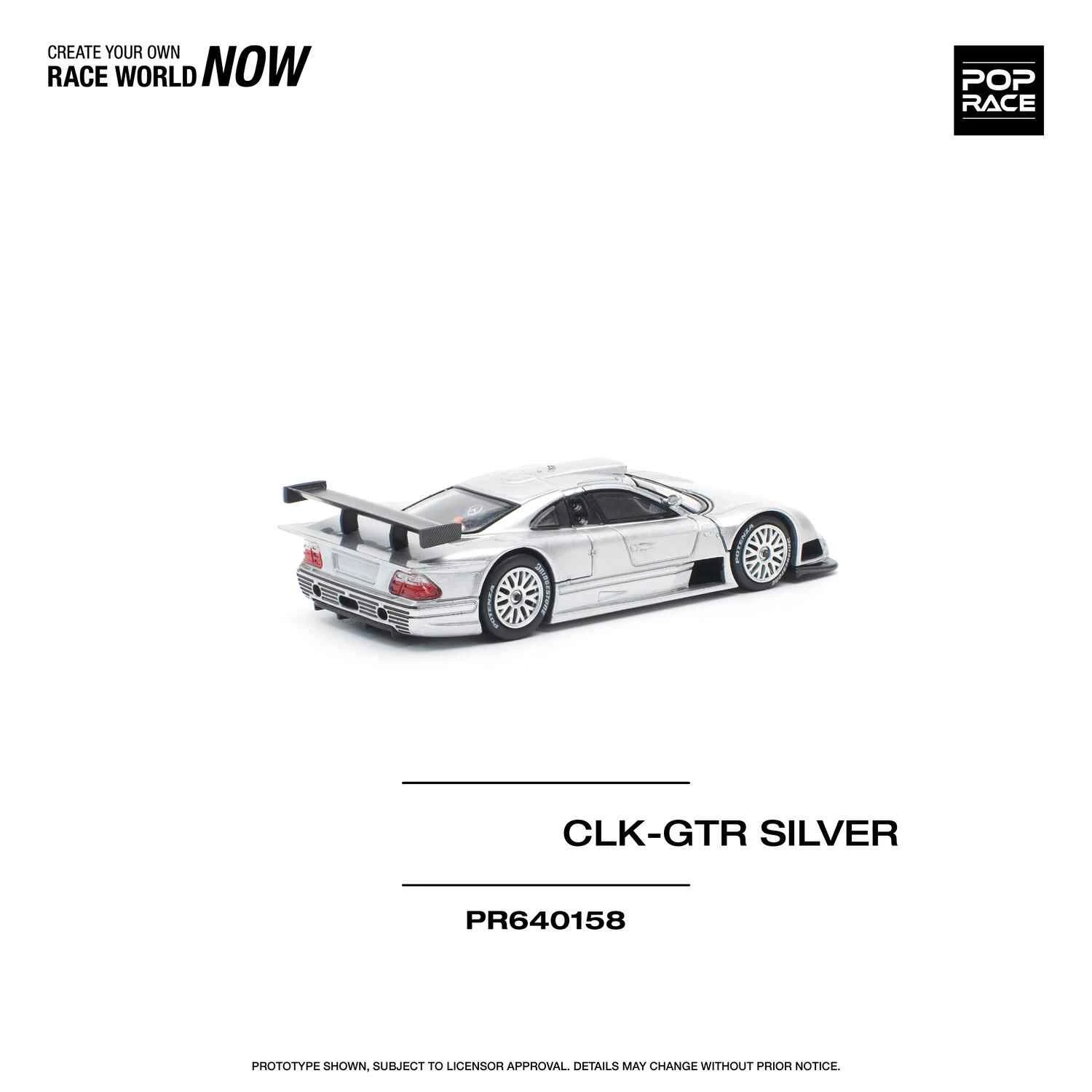 PreSale POP RACE 1:64 CLK GTR C297 Silver Diecast Diorama Car Model Toy