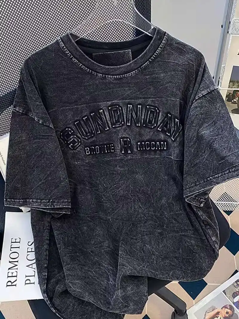 

Man Women T-shirt American Style Washed Vintage Short Sleeve T-Shirt Unisex Summer New Loose Design Couple Half Sleeve Top