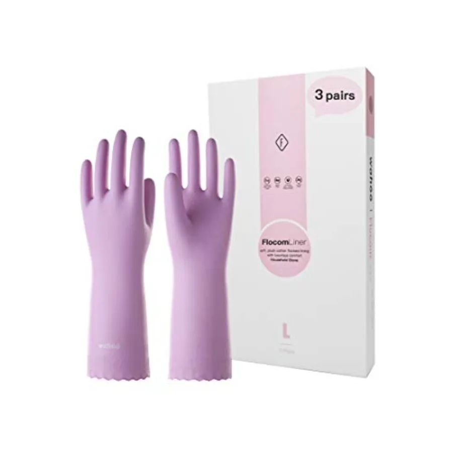 

LANON 3 Pairs wahoo Skin-Friendly Cleaning Gloves, Dishwashing Kitchen Gloves with Cotton Flocked Liner, Reusable, Non-Slip,,Sm
