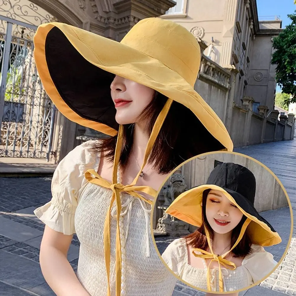 Double-sided Foldable Bucket Hat for Women Girls Summer Sun Hat Visor Fisherman Cap Anti-UV Big Brim Sunscreen Hats Caps