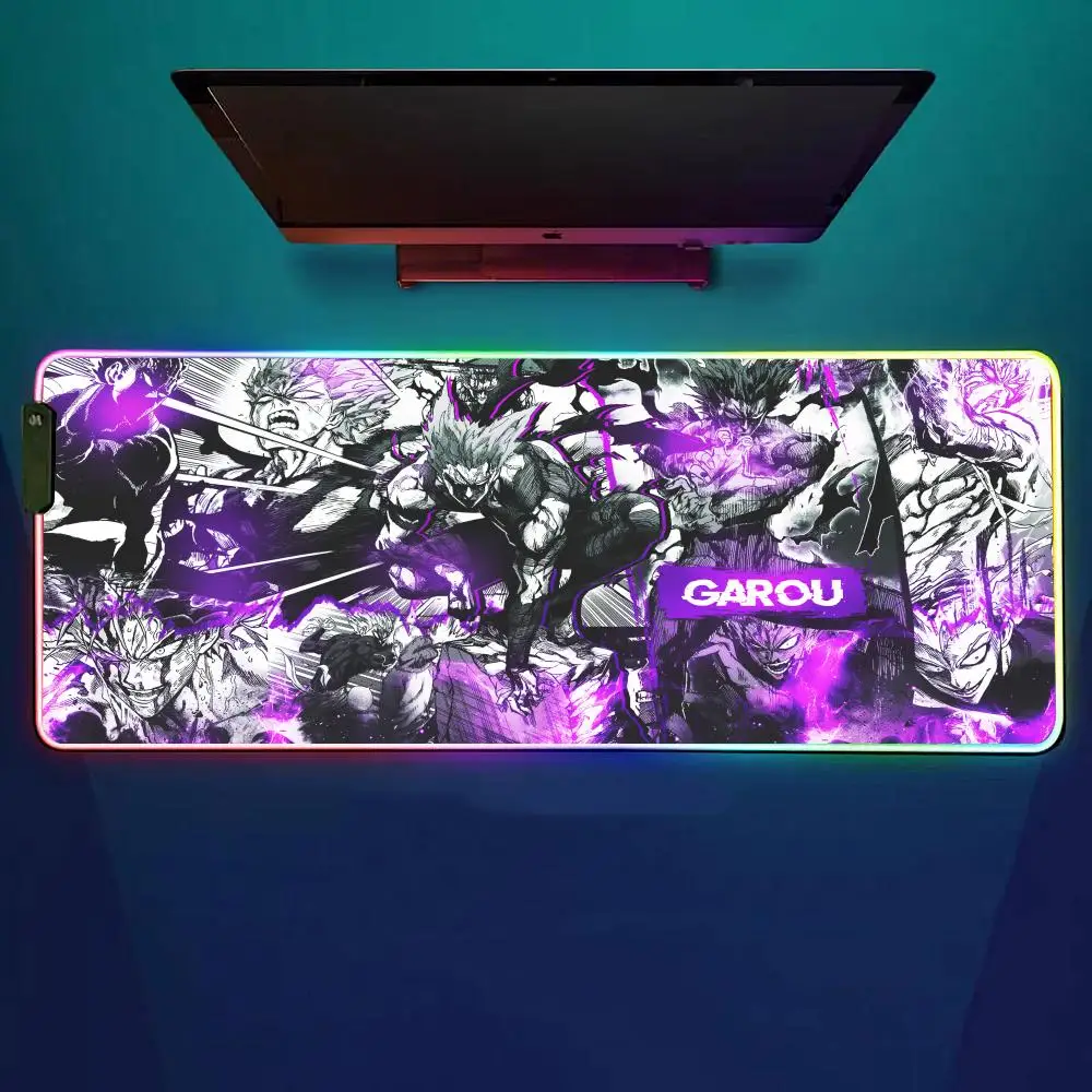 

One Punch Man Anime Mouse Pad RGB Gaming Mouse Pad Desk Mat HD Gamer Large LED Light XXL MousePads