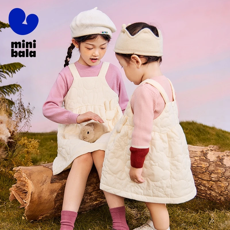 Mini Bala Quilted Overall Dress with Straps for Girls and Children with Warm Feature 2024 Winter Styles