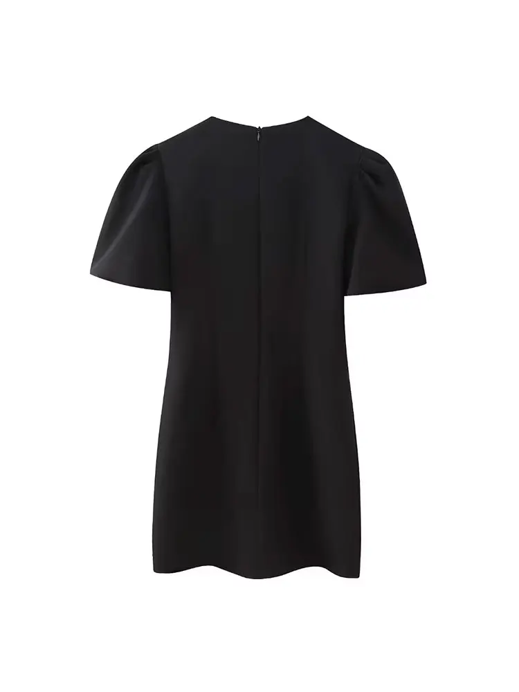 HH Women\'s Fashion Mini Dress Short Sleeves Solid V-Neck Slim Hollow Out With Bow Zipper Sexy Party Wearing Retro Dresses