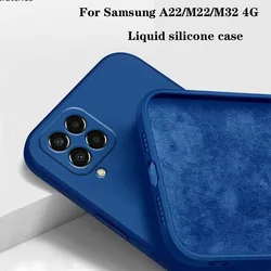 삼성 갤럭시 A22 4G M22 M32 4G 액체 실리콘 Fundas 카메라 보호 뒷면 커버 케이스에 대한 Funda 사각형 전화 케이스