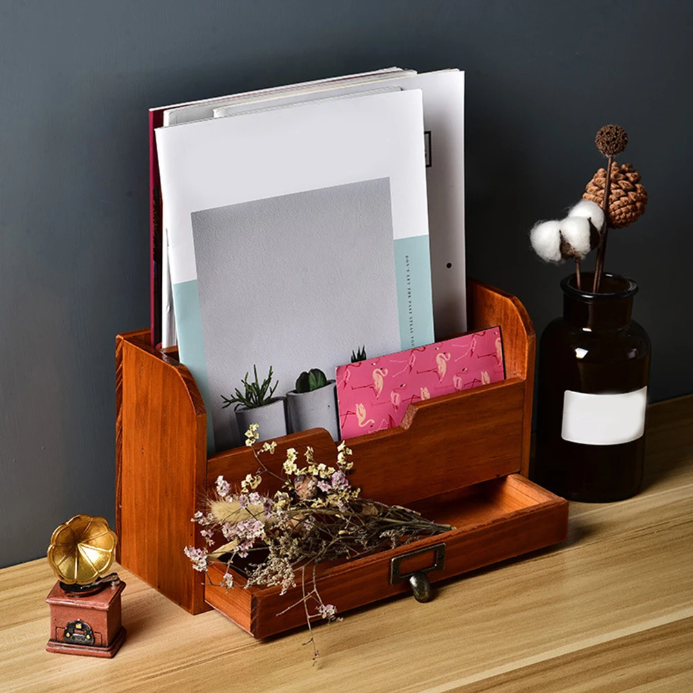 

1pc Wooden Storage Rack Desktop Bookshelf Organizer Home Office Holder Documents Decorativehousehold Storage Rack