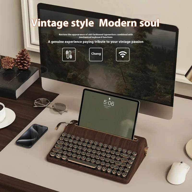 YUNZII QL75 máquina de escribir Teclado mecánico inalámbrico triodo intercambiable en caliente teclados de oficina Retro RGB Mac/Android/Linux/iOS/Windows