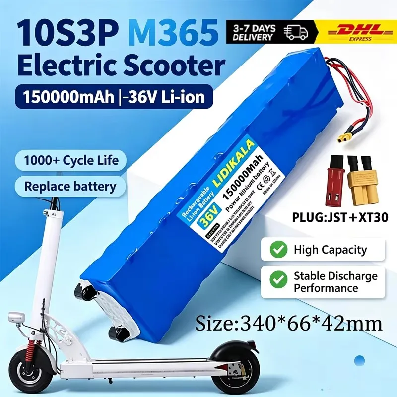 10S3P 36V 150000mAh 36V Elektroroller-Akku 18650 Wiederaufladbare Lithium-Batterie M365 Elektroroller 36V Batterie Roller