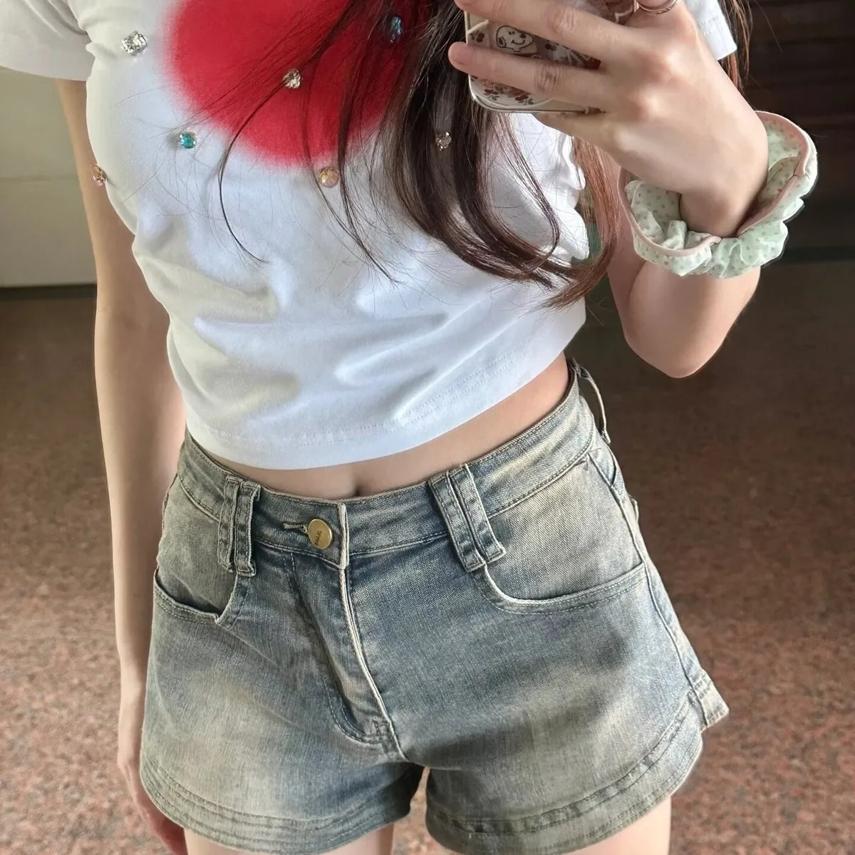 orts Vaqueros Retro Americanos para Mujer, Verano, Deados, Cintura Alta, Ajustados, Elásticos, Corte en A, Super Cortos, ...