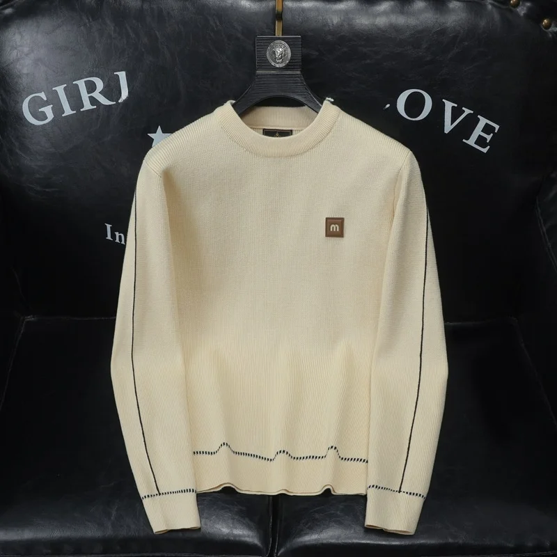 

Faionable Korean Sle Slim Fit Knitted Sweater round Ne Printed Men's Casual Wear Polyester Fiber Mid-aged And ly