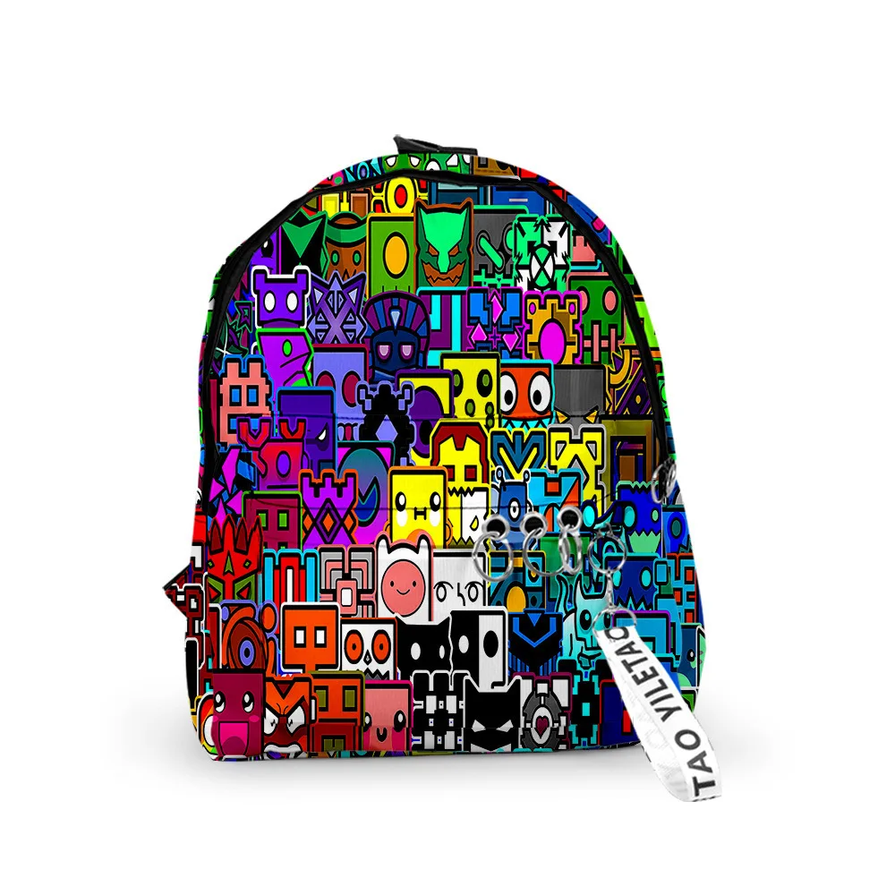 

Luxury Popular Geometry Dash Backpacks Boys/Girls pupil School Bags 3D Print Keychains Oxford Waterproof Cute Small Backpacks