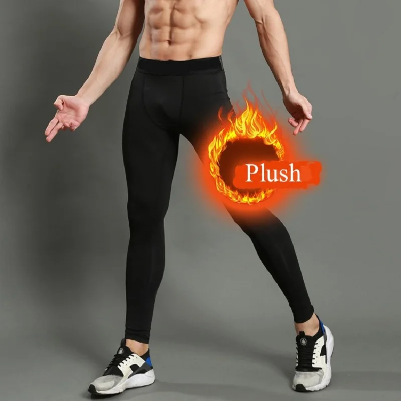 Compression Leggings Men Sports Running Tights Autumn Winter Thermal Fleece Fitness Training Jogging Pants Male Sportswear