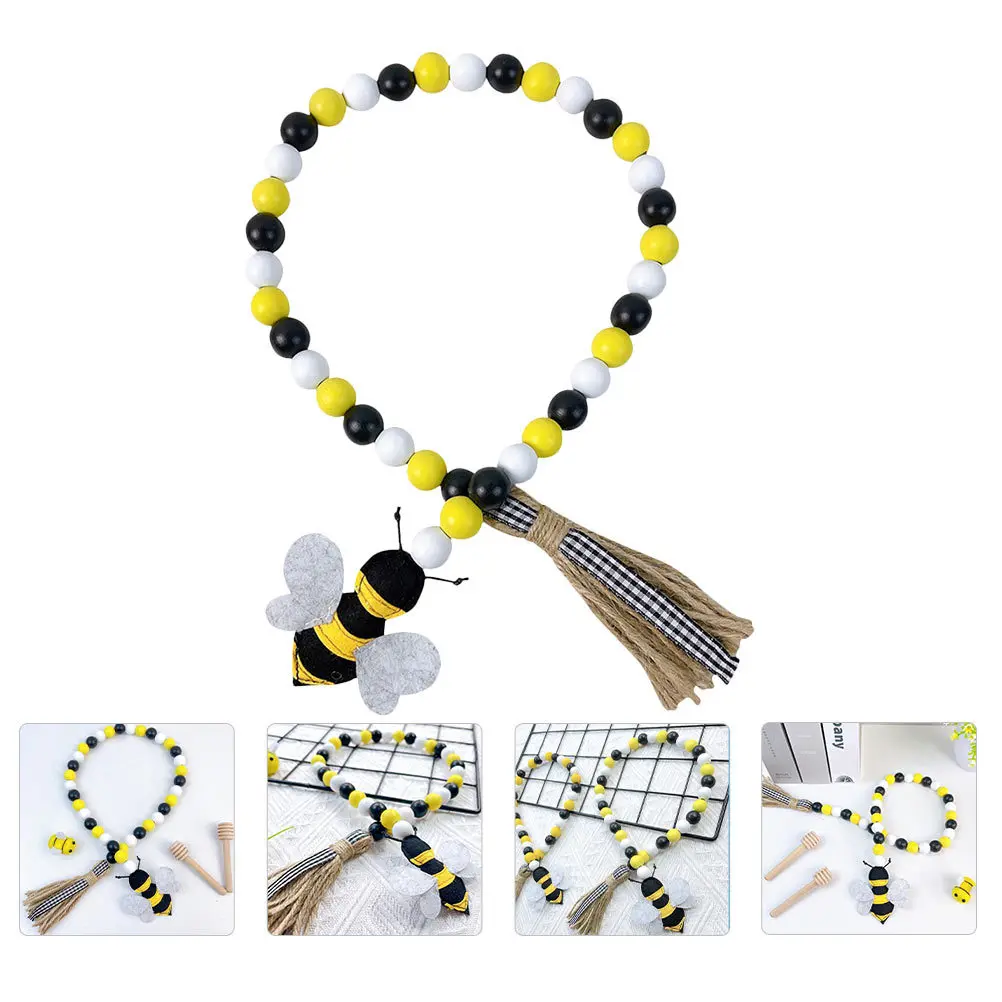 

Bee Festival Wood Bead String Pendant Decorative Tassel Beaded Hanging Ornament for Party Home Festival Bead Garland
