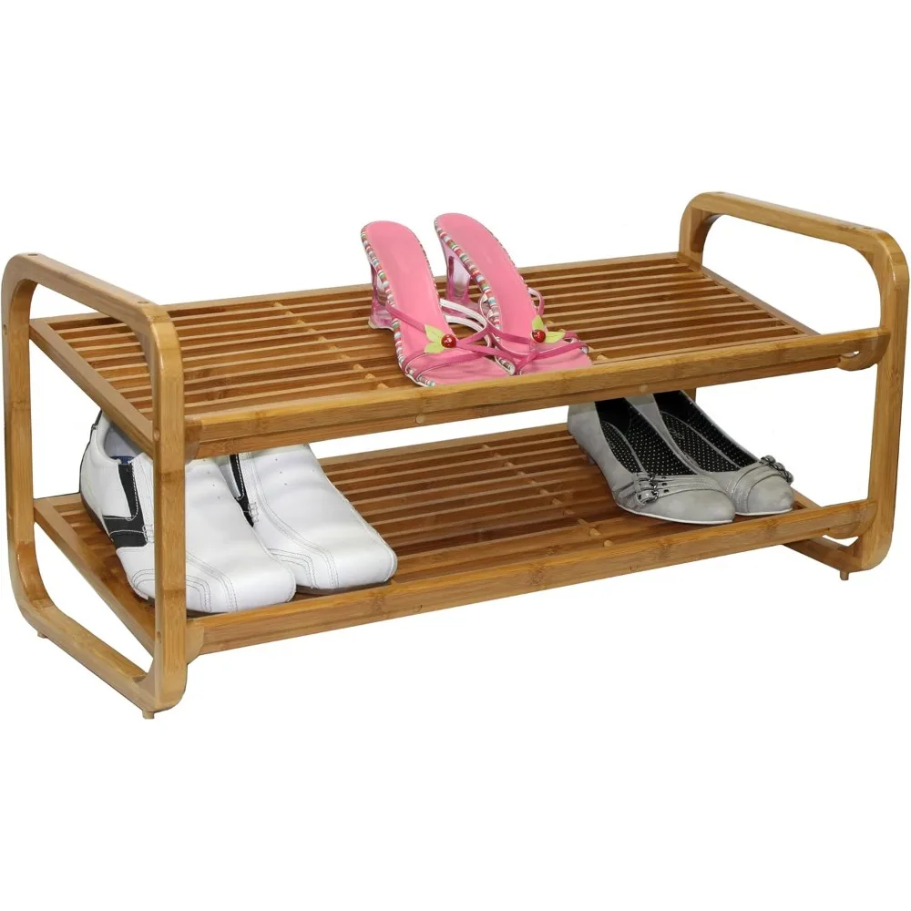 

Natural Bamboo 2-Tier Shoe Rack, Holds 6-8 Pairs, Easy to Clean and Organize