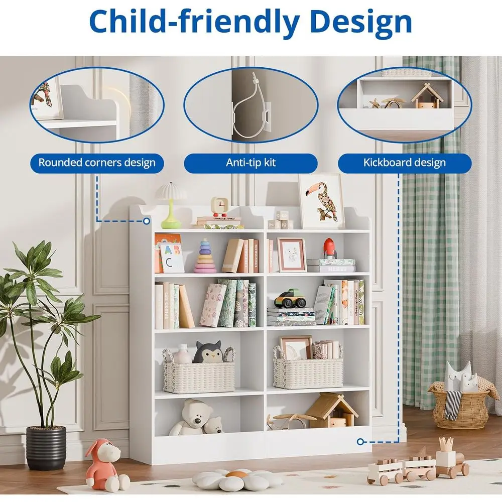رف كتب للأطفال مكون من 5 طبقات مع مساحة تخزين مكعبة لغرفة اللعب وغرفة المعيشة والحضانة (أبيض) #6