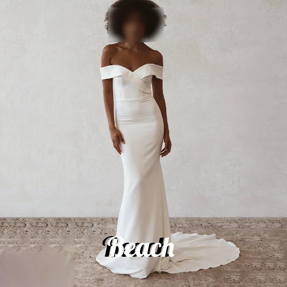 

Beach Elegant Off the Shoulder Sweetheart Solid Color Sweep Train Backless Floor Length Wedding Guest Dress High Quality